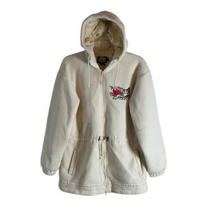 Cabelas Womens Full Zip Up Fleece White Embroidered Cardinal Lined Jacket Size M